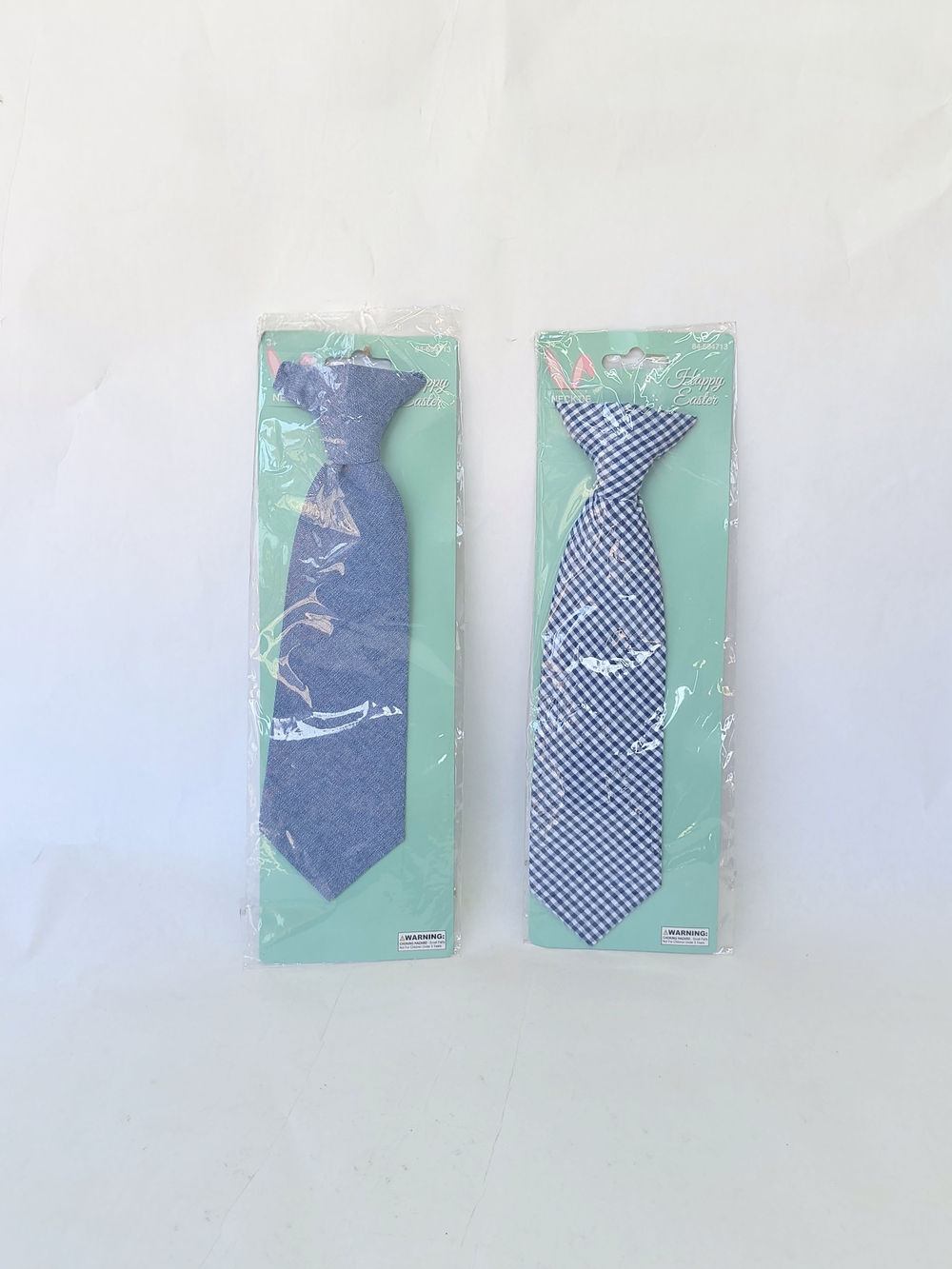 CHILD Blue Clip On Patterned Ties Solid and Gingham Set Of 2